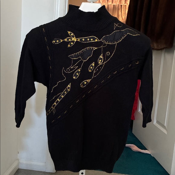 fit knit Sweaters - Vintage Fit Knit Black & Gold Sweater